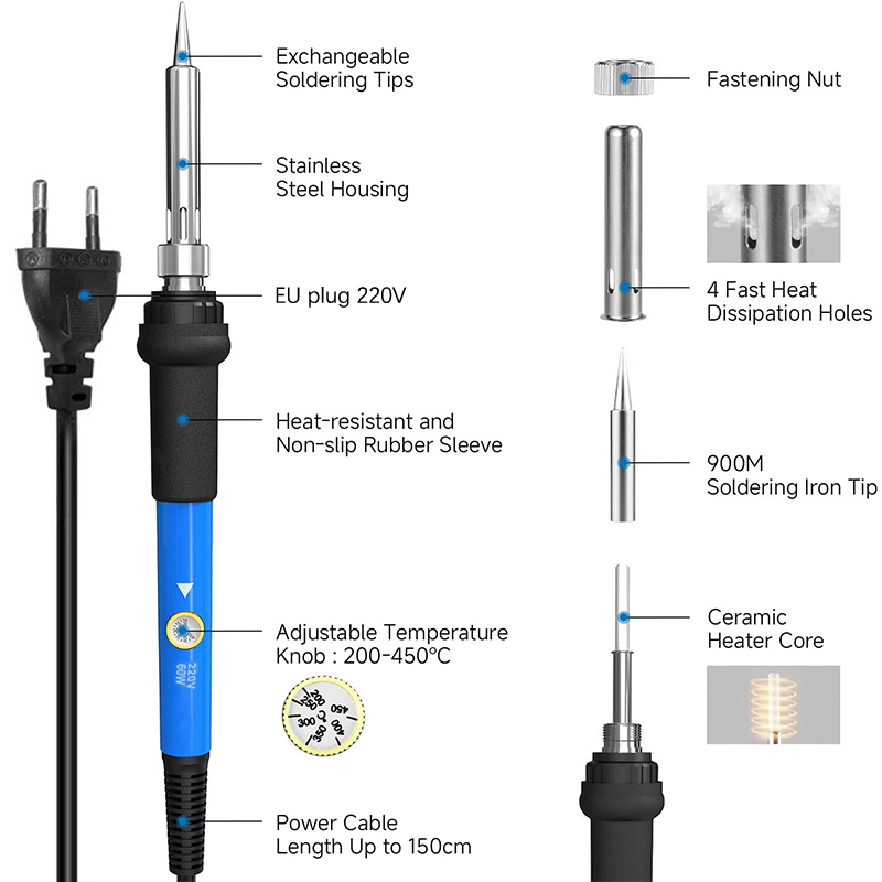 조절 가능한 온도 220V 60W 전기 납땜 인두 키트 - Diy Electronics Soldering Kit 리뷰 및 가격